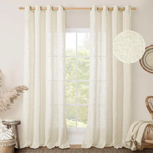 Vista 138 de LAMIT Cortinas de lino marrón caramelo para sala de estar, 84 pulgadas, de lino sintético, texturizado, filtrante de luz, paneles de privacidad