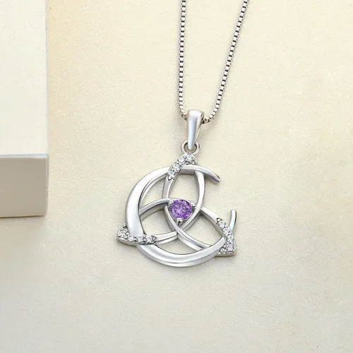 Vista 4 de YL Collar de nudo celta de plata de ley 925 con colgante de luna y piedras preciosas para mujer