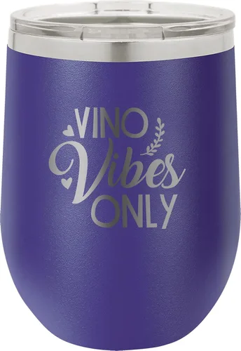 Vista 5 de CustomGiftsNow Vino Vibes Only - Stainless Steel Double-Wall Insulated 12-Ounce Truck Car Travel Coffee Cup Wine Tumbler Mug with Lid Light Blue