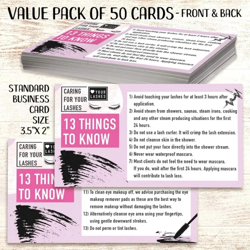 Vista 3 de Diseño de extensiones de pestañas, juego de 50 tarjetas de fidelidad, papelería para tarjetas de cuidado, ideal para peluquería, salón de belleza