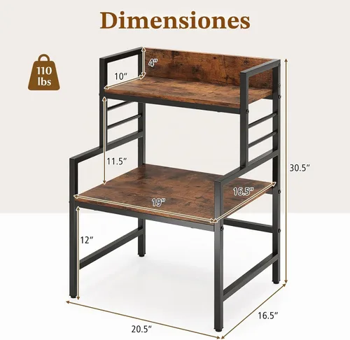 Vista 5 de Giantex Soporte de Microondas de 3 Niveles, Estante para Horno de Microondas que Ahorra Espacio con 2 Estantes Abiertos y Marco de Metal Resistente
