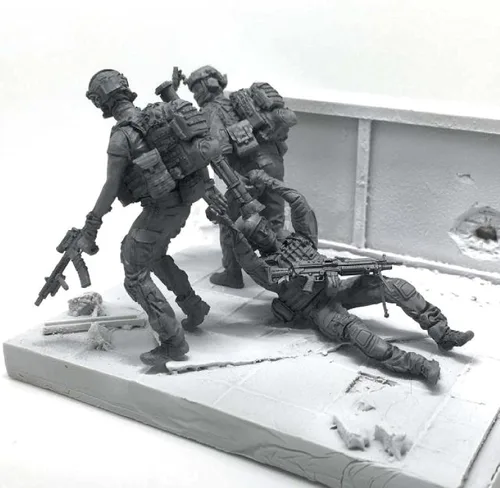 Vista 3 de Risjc 1/35 Tema militar Comando de Rescate Camaradas en armas Kit de modelo de resina (3 personas, sin base) sin montar y sin pintar Mini soldado