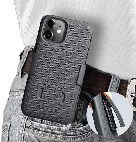 Vista 3 de Aduro Combo de funda y funda para iPhone 11, carcasa delgada y funda giratoria con clip para cinturón, con soporte integrado para iPhone de Apple