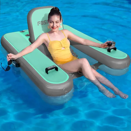 Vista 9 de FBSPORT Tumbona inflable para piscina para adultos, silla flotante de agua, balsa flotante de piscina con soporte para tazas y respaldo