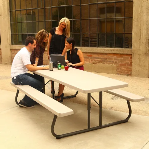 Vista 2 de Lifetime 80123 Mesa de picnic plegable y bancos, 8 pies