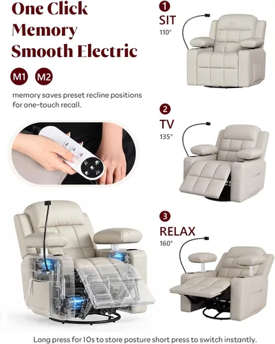 Vista 12 de Silla reclinable giratoria eléctrica con reposabrazos ajustables