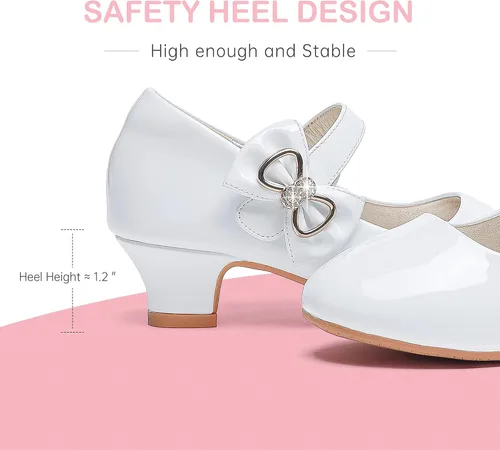 Vista 6 de Dufannie Zapatos de vestir para niñas, zapatos de tacón bajo de princesa, zapatos planos con purpurina para bodas y fiestas