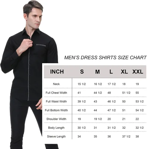 Vista 6 de SAMERM Camisa de vestir para hombre, ajuste regular, manga larga, con botones, para hombre (S-2XL)