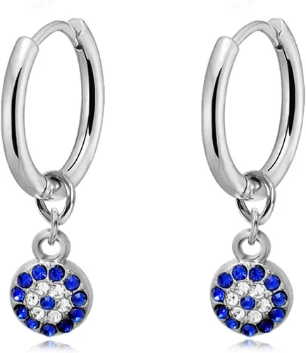 Vista 5 de Aretes de aro de mal de ojo para mujer, aretes de Hamsa pequeños, aretes de aro colgantes hipoalergénicos Hamsa Huggie