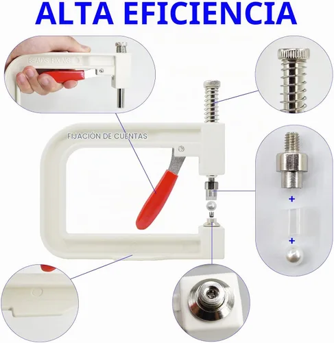 Vista 3 de Máquina de ajuste de perlas, herramientas de prensa manual con 5 tamaños de perlas blancas redondas, remaches para decorar ropa, vestidos, bolsos