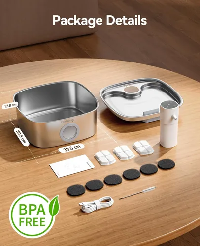 Vista 9 de Fuente de agua inalámbrica para perros, fuente de agua operada por batería de 5000mAh para perros, fuente de agua de acero inoxidable para gatos