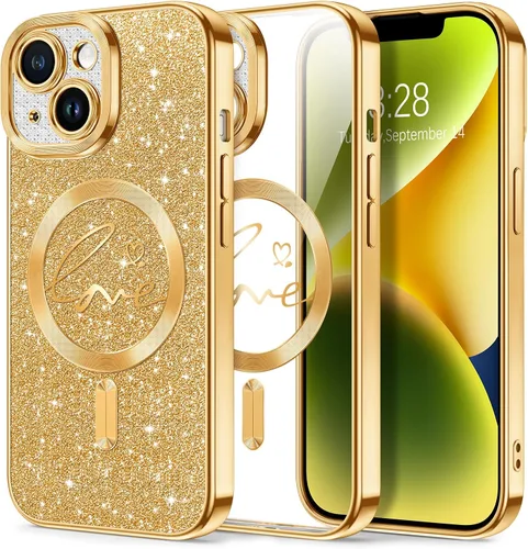Vista 40 de Hython Funda para iPhone Air con purpurina, compatible con MagSafe Love Heart fundas magnéticas transparentes para teléfono para mujeres y niñas