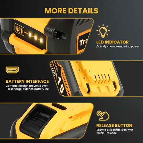 Vista 10 de Paquete de 2 unidades de repuesto de alta capacidad de 15.0Ah para Dewalt 20V/60V MAX, batería de iones de litio con conmutación automática