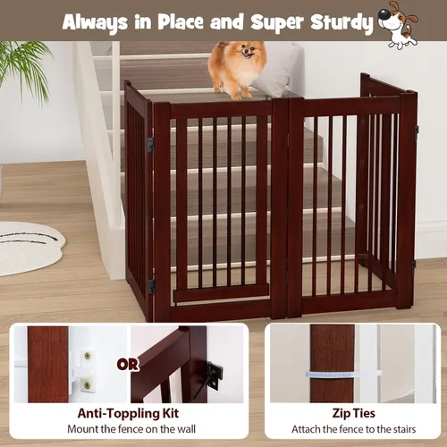 Vista 3 de Puerta alta para perros con puerta, 4 paneles de 30 pulgadas de alto, corral de madera para cachorros, puertas independientes para mascotas, recinto