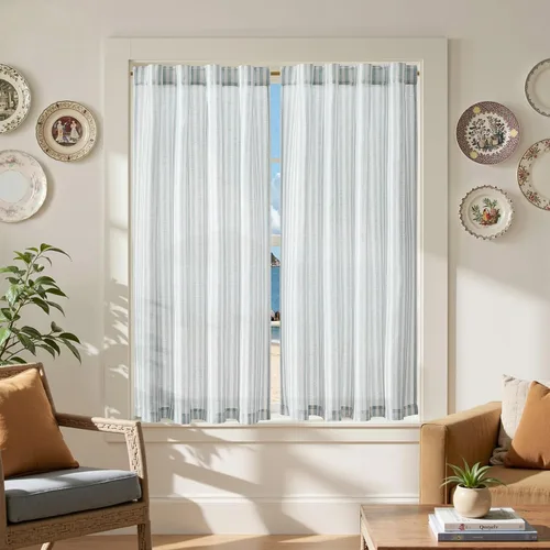 Vista 54 de Jinchan - Cortinas de lino a rayas para cocina, 24 pulgadas, beige, 2