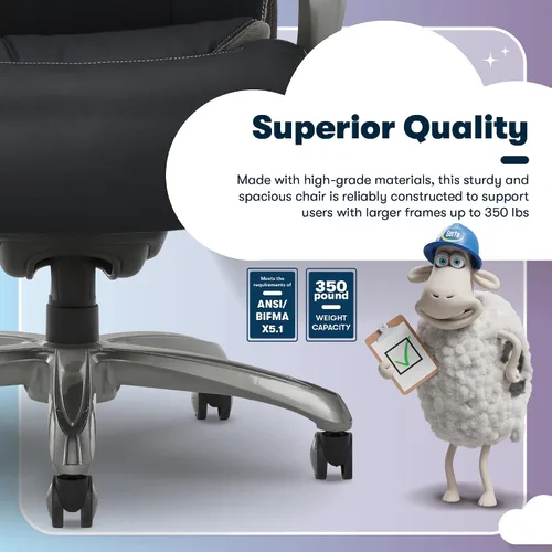 Vista 11 de Silla de oficina Serta grande y alta con capas inteligentes y tecnología de aire, Cuero, Negro