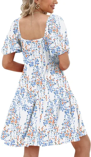 Vista 4 de Vestidos de mujer con cuello cuadrado, manga abombada, estilo casual, holgado, para primavera