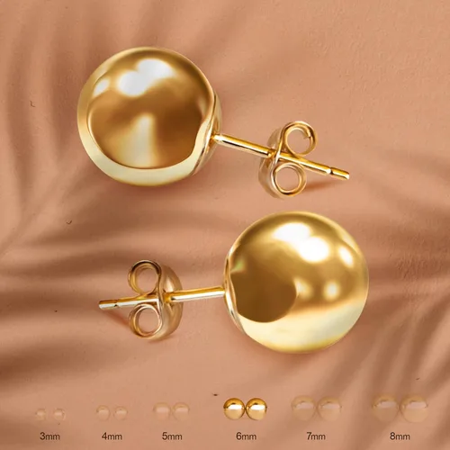 Vista 3 de Pori Jewelers Premium 14K Gold Ball Stud Earrings - Available in Yellow, Rose & White Gold- Multiple Options Available