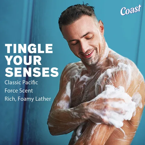 Vista 3 de Coast Gel de baño 2 en 1 para cabello y cuerpo, aroma clásico, gel de baño, champú y acondicionador para hombres, paquete de 6 unidades x 18 onzas