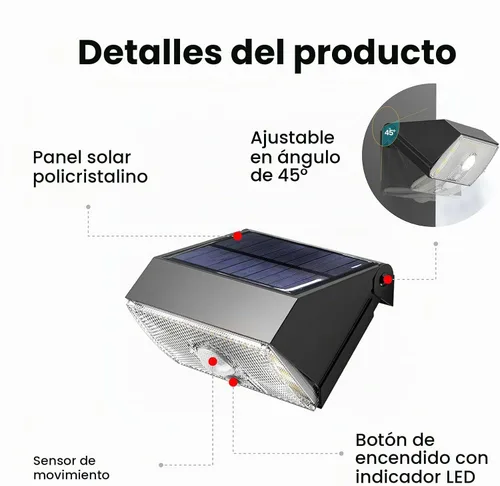 Vista 8 de Luz solar para valla de exterior, 4000K 3000K, luces de pared solares con sensor de movimiento, 1000 lm, luces solares pequeñas para valla