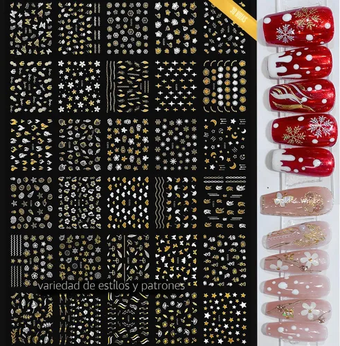 Vista 3 de 102 hojas de calcomanías para arte de uñas y libro de almacenamiento, 5200 piezas de calcomanías autoadhesivas 3D blancas con diseños florales