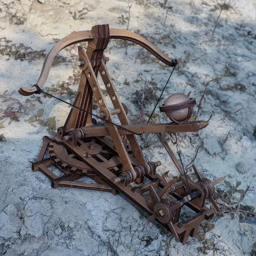 Vista 2 de Ballesta ajustable Siege Ancient Chariot Catapult Machinery Stone-Thrower Slingshot 3D DIY Rompecabezas de madera de mesa Kits de modelo de juego