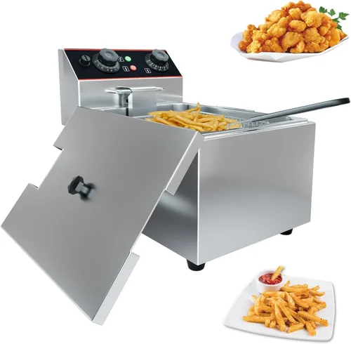Vista 11 de Freidora comercial de 23 cuartos de galón con cestas dobles y tapa, freidora de aceite comercial eléctrica de acero inoxidable, control