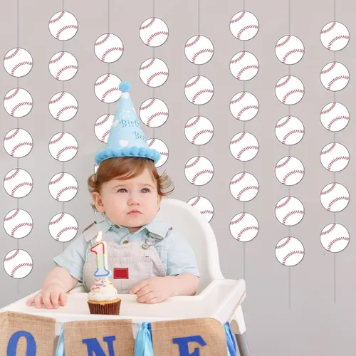 Vista 5 de Paquete de 8 pancartas de fiesta de béisbol, kit de guirnalda de béisbol, suministros de fiesta de béisbol, decoraciones de papel de béisbol