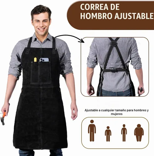 Vista 4 de LeaSeek Leather Welding Apron, Heat & Flame-Resistant Heavy Duty for Men Negro