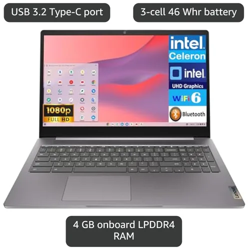 Vista 3 de Lenovo IdeaPad 3i Everyday Value Chromebook 15.6 pulgadas 60Hz LCD FHD DisplayIntel Celeron N4500, Intel UHD compartido, 4GB LPDDR4, 64GB eMMC, WiFi