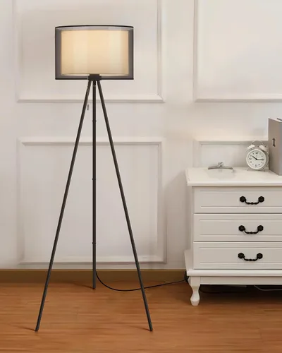 Vista 2 de KDG Lámpara de pie moderna, lámpara de trípode alta para sala de estar, dormitorio, oficina; pantalla de tela, bombilla LED, luz cálida (negro)