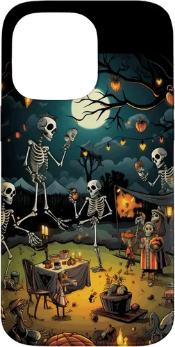 Vista 21 de Funda para disfraz de Halloween para iPhone 16 de noche de terror de esqueleto