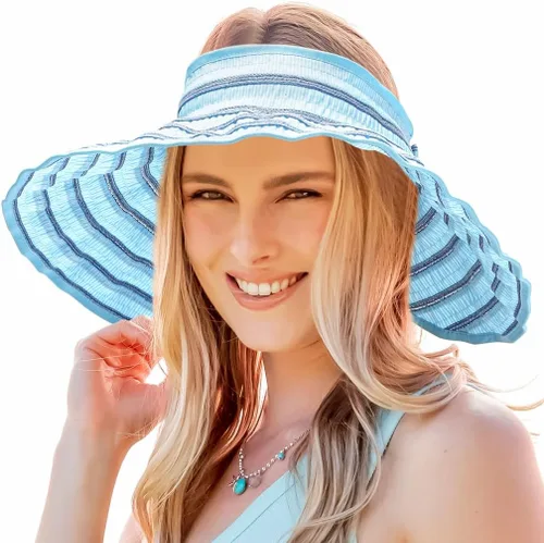 Vista 9 de Sombreros de visera para mujer, estilo vintage, de ala ancha, enrollables, para verano, playa, jardín, sombrero ligero y plegable