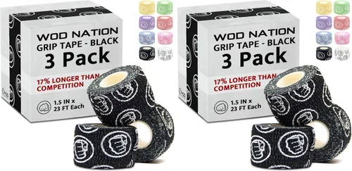 Vista 18 de WOD Nation Flexible Hook-Grip Athletic Tape – Easy-Tear, Sweat-Proof Thumb & Finger Strips for Weightlifting Negro