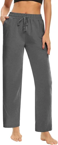 Vista 2 de DIBAOLONG Pantalones deportivos para mujer, holgados, cómodos, informales, de pierna ancha, con cordón, cintura alta, pantalones de pijama