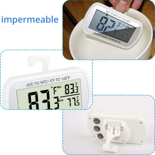 Vista 6 de Termómetro de refrigerador digital, termómetro para frigorífico y congelador, termómetro para habitación, resistente al agua, pantalla LCD grande