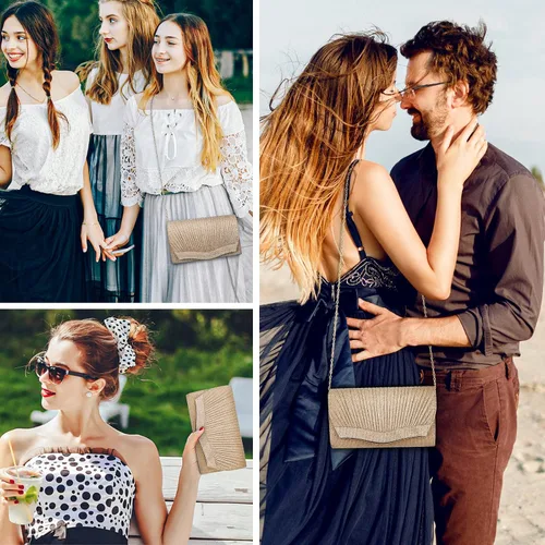 Vista 6 de Pinprin Bolso de mano de noche para mujer, con purpurina, elegante bolso de hombro pequeño para boda, fiesta, baile de graduación, novia