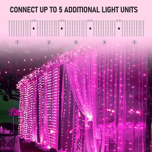 Vista 4 de Dazzle Bright 300 luces LED para cortina, luces de hadas del Día de San Valentín para dormitorio con 8 modos de iluminación, luces de ventana