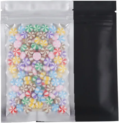 Vista 8 de 100 bolsas de sellado con cremallera resellables de papel metálico de color transparente esmerilado para ventana (negro, soporte 2 onzas)