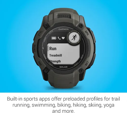 Vista 7 de Garmin Instinct 2X Solar, reloj inteligente GPS resistente, linterna incorporada, capacidad de carga solar, GNSS multibanda, Moss