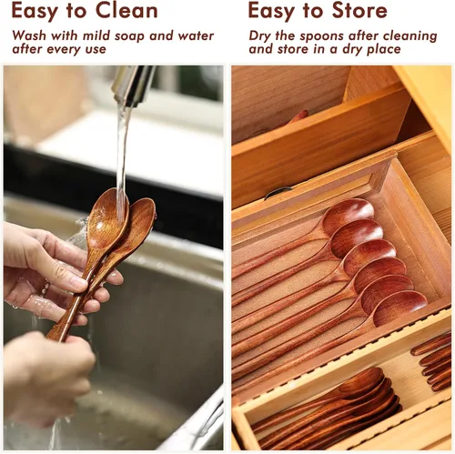 Vista 6 de Cucharas de madera de 6 pulgadas, juego de 6 cucharas de sopa, pequeños utensilios de madera para café, té, mermelada, azúcar, helado y sales