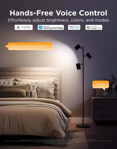 Vista 5 de Lámpara de pie Govee en forma de árbol compatible con Matter, 3 luces giratorias con tecnología LuminBlend, lámpara de pie con 64 escenas dinámicas