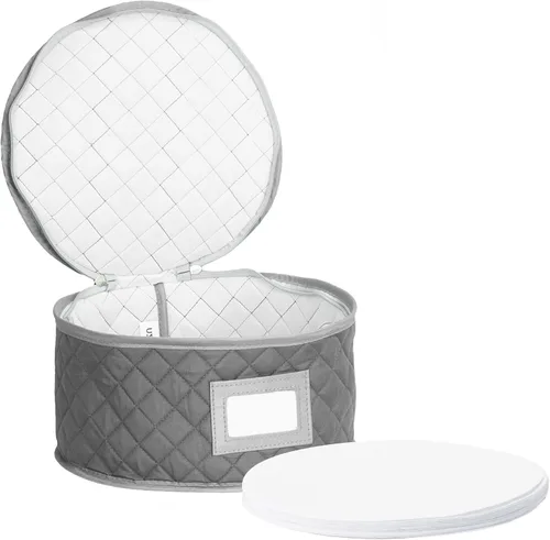 Vista 13 de Almacenamiento de porcelana fina - Juego de 4 fundas acolchadas para almacenamiento de vajilla. Tamaños: 12" - 10" - 8" y 7" de ancho - Gris - 48