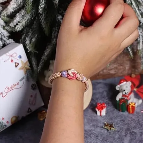 Vista 6 de BOSONS Para hijasabuela pulsera de nudo de flor de durazno con un eslabón que nunca se puede deshacer, pulsera trenzada ajustable para nieta