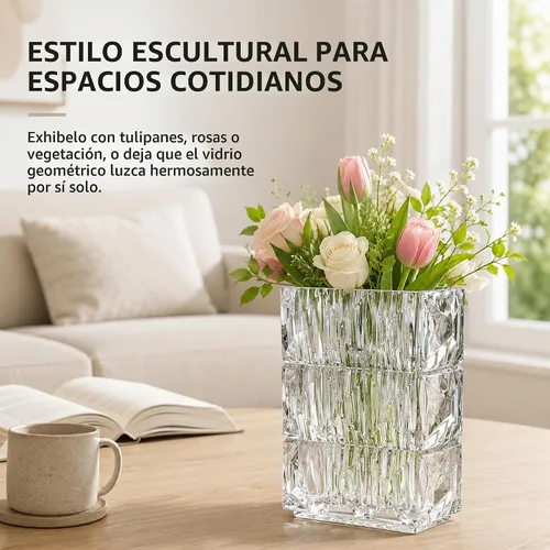 Vista 2 de Clear Crystal Glass Flower Vase, Geometric, 7.88 in, 4.4 lb
