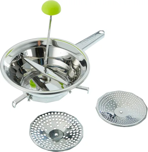 Vista 2 de IBILI Clasica - Molinillo de alimentos con 3 tamices, acero inoxidable, plata, 7.9 x 3.5 x 3.1 in