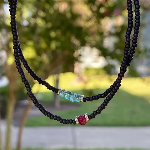 Vista 6 de Pulsera de cuentas pequeñas de turmalina de sandía de indicolita azul para hombres o mujeres, joyería de hematita de cuentas negras, pulseras