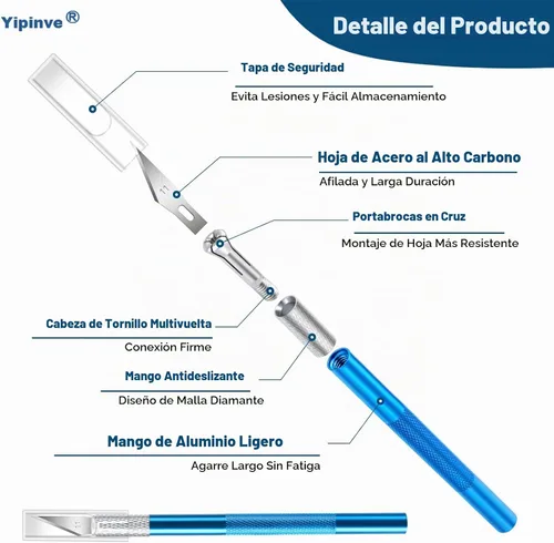 Vista 6 de Cuchillo Exacto, 2 cuchillos Exacto con 60 cuchillas Exacto #11, cuchillo de manualidades, cuchillo de pasatiempo, juego de cuchillos Exacto