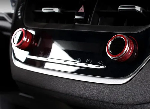 Vista 5 de iJDMTOY 2 fundas deportivas de aluminio anodizado rojo para interruptor de control climático de CA, compatibles con Toyota 2019 en adelante, Corolla