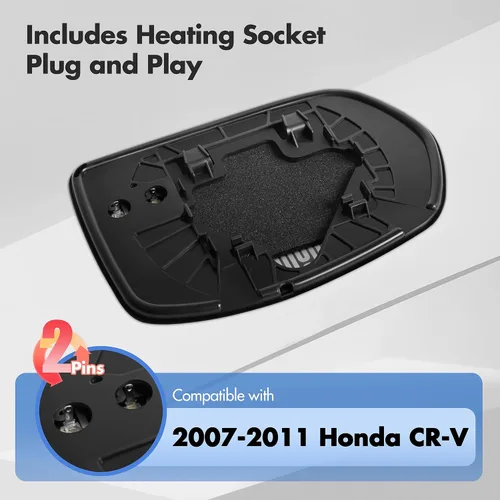 Vista 2 de SNEMEEY Espejo lateral izquierdo de repuesto para Honda CRV, 2007 2008 2009 2010 2011 - Cristal de espejo retrovisor cromado calefactado con placa